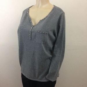 Avenue Sweater 18/20 Gray V Neck Embellished